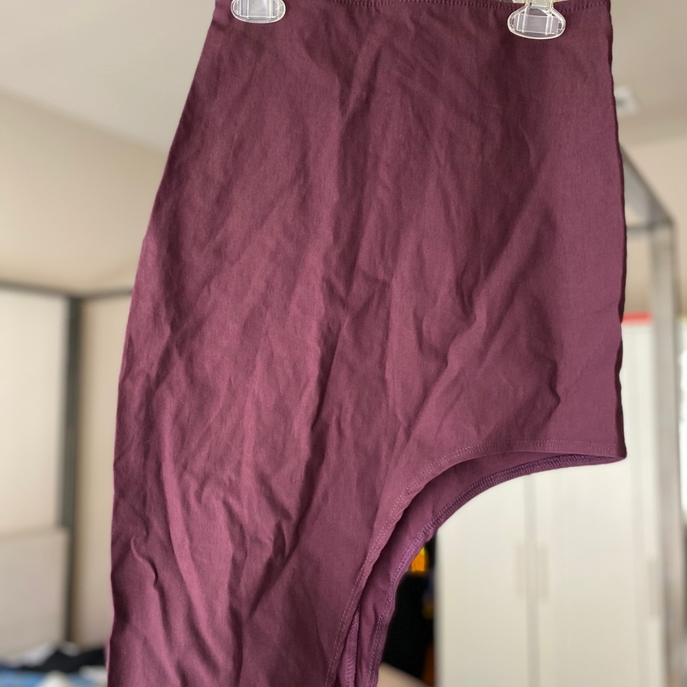 Burgundy slanted pencil skirt